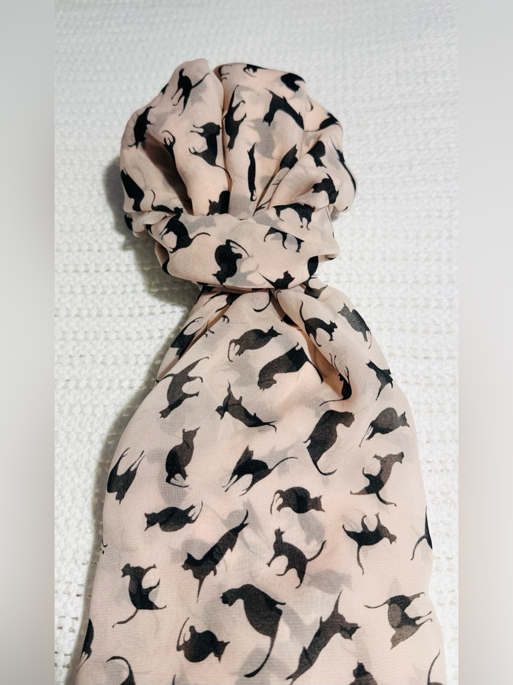 All Over Print Blush Pink Scarf with Black Cats